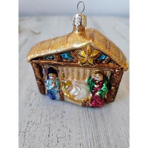 Glitter Nativity religious Jesus Mary Joseph glass ornament Xmas tree